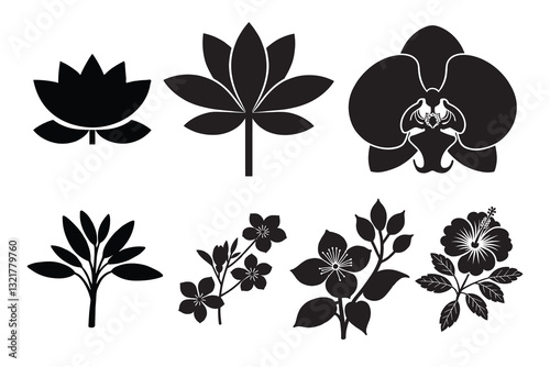 Elegant Black Silhouette Floral Design Set