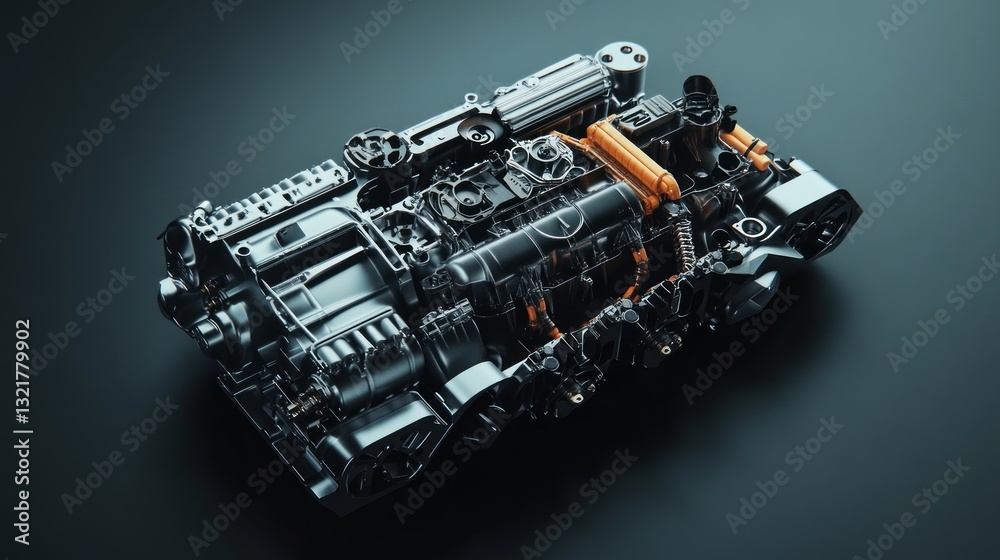 Fototapeta premium Detailed close-up shot of a powerful, complex engine, showcasing its intricate internal components and mechanical design.