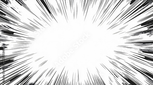 Black and white radial lines form a comic book effect