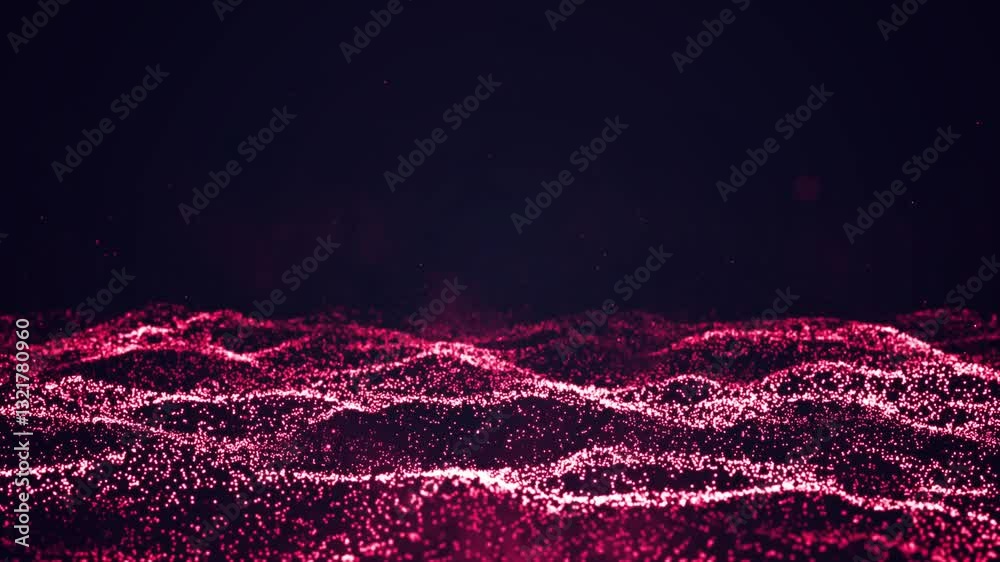 Animated dark background with a wavy red particle field flowing across. Shining particles create a dynamic, organic texture. Ideal for nature themes, abstract visuals, or textured backgrounds. 4K