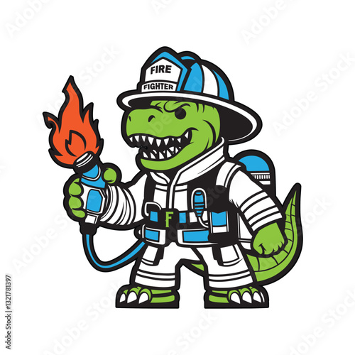 Firefighter T-Rex Vector Illustration 3