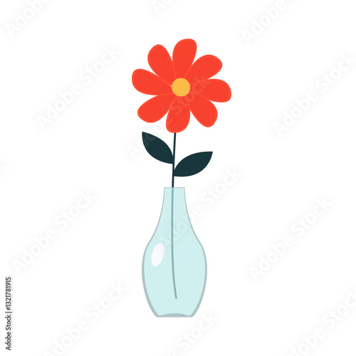 Flower in vase. Transparent glass vases with blue water. Red flowers collection. Daisy chamomile gerbera. Cute colorful icon. Ceramic Pottery decoration. White background. Isolated. Flat design Vector