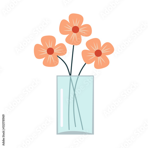 Pink flowers collection. Flower set in vase. Transparent glass vases with blue water. Cute colorful icon collection. Ceramic Pottery decoration. White background. Isolated. Flat design. Vector