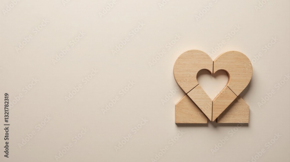 Obraz premium Wooden heart puzzle pieces form a symbol of love and unity on a neutral background