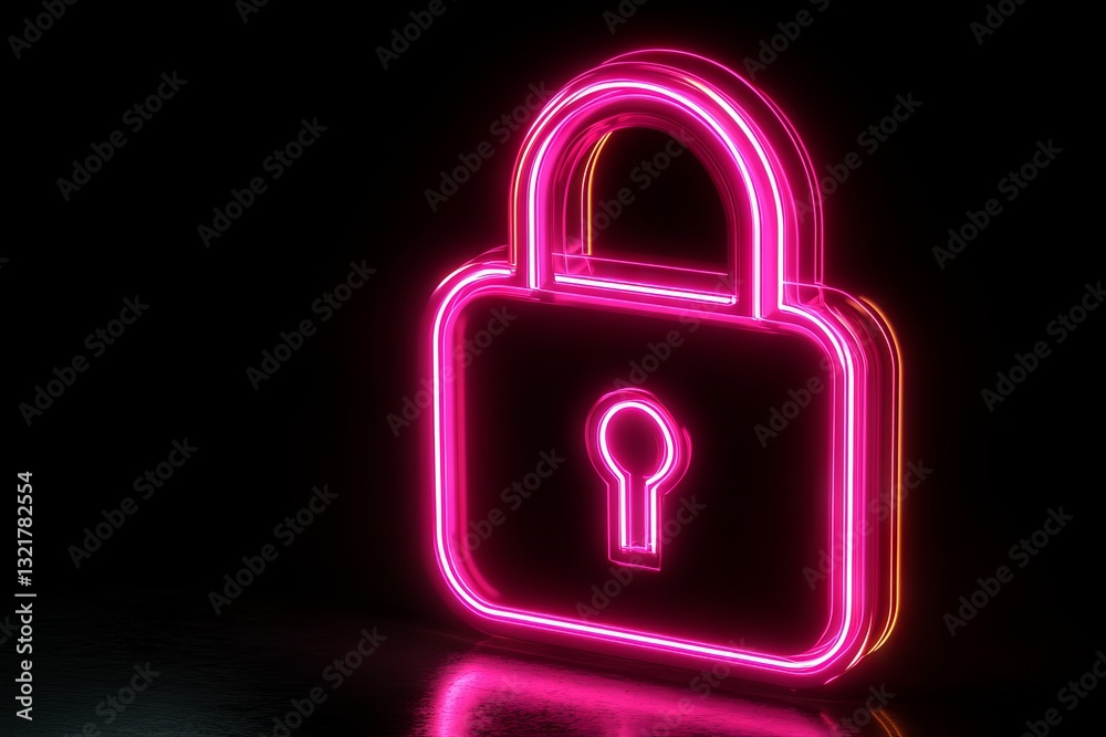 A neon lock symbol in striking colors, depicting security and protection in the digital world