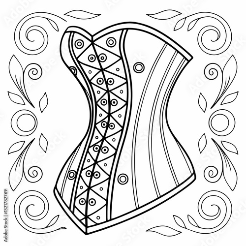 Zentangle coloring page for adults with vintage women's corset