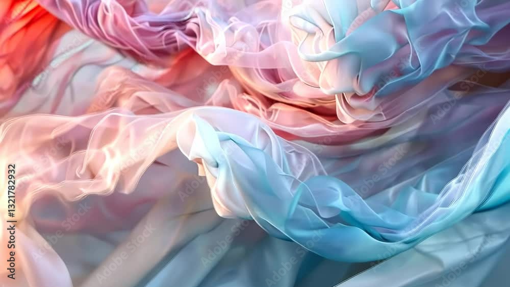 Soft, pastel threads arranged in a dreamy, cloud-like abstract form, evoking a sense of tranquility and lightness