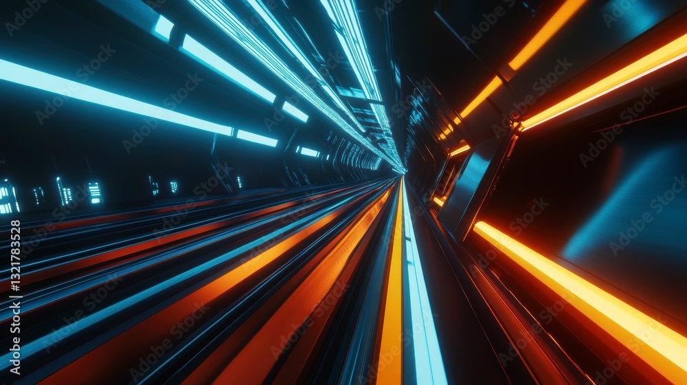 Fototapeta premium Futuristic tunnel with vibrant neon lights (1)