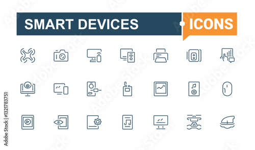 Smart Device icon collection. Pack of smart gadget, phone, digital device, gadget, technology, smart. Tech Gadgets icon collection. Expanded stroke. Minimalist editable vector stroke.