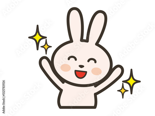 バンザイして大喜びするかわいいうさぎさんの上半身イラスト