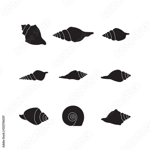 seashell and mollusk silhouette vector icon set ocean conch scallop spiral shell clipart design