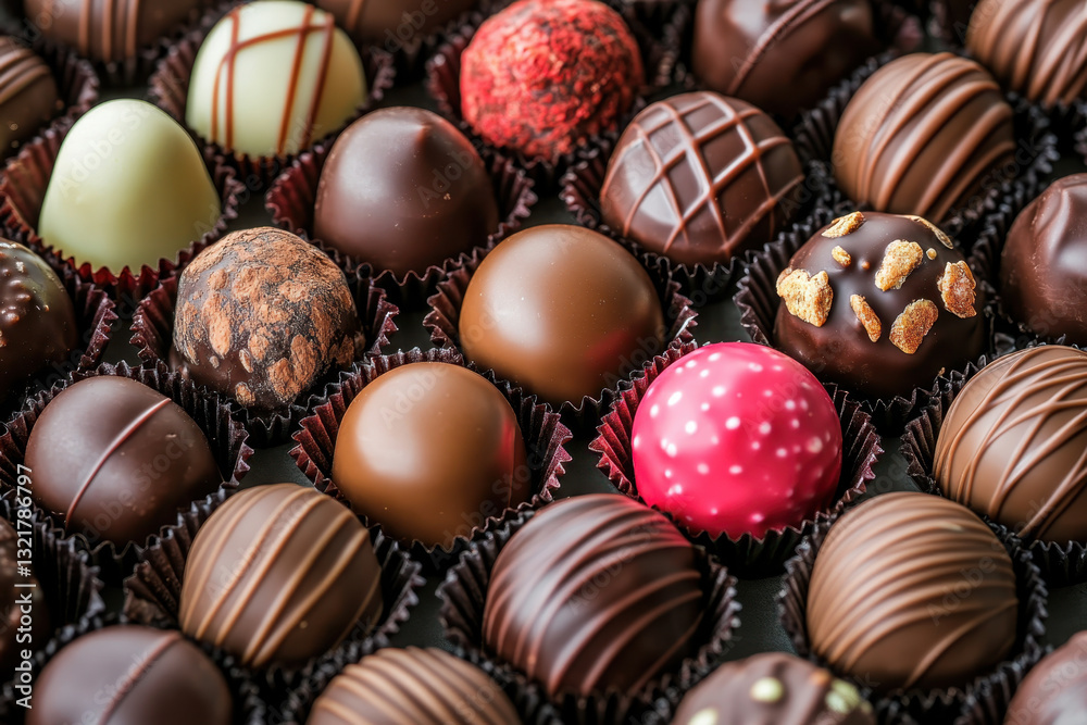 Box of assorted chocolates - truffles, caramels, and nuts. Rich flavors and textures in elegant packaging, ideal for gifting or self-indulgence. Box of assorted chocolates - truffles, caramels, and nuts. Rich flavors and textures in elegant packaging, ideal for gifting or self-indulgence.