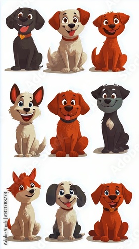 Fun Cartoon Dogs Displaying Different Expressions in a Colorful Illustration