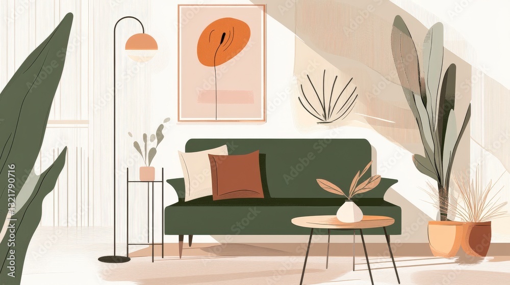 Obraz premium Serene Minimalist Living Room with Abstract Art and Plants