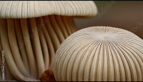 Close-Up Mushroom Gills & Spore Structures: Fungi Anatomy in Macro Detail for Science and Nature Themes