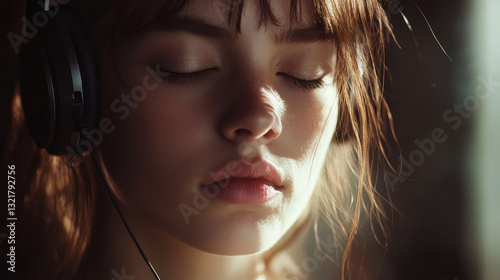 Close-Up of Woman Listening to Music with Eyes Closed