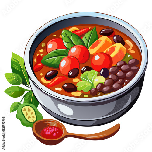 Watercolor Illustration of Hearty Bean Soup with Red Beans, Black Beans, and Carrots. Perfect for: Winter, Thanksgiving, Comfort Food Season