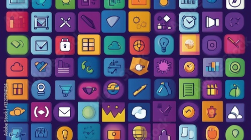 Colorful Flat Design Icons for User Interface and Graphic Design
