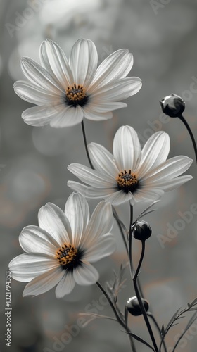 Beautiful White Flowers in Monochrome With Delicate Petals and Simple Elegance