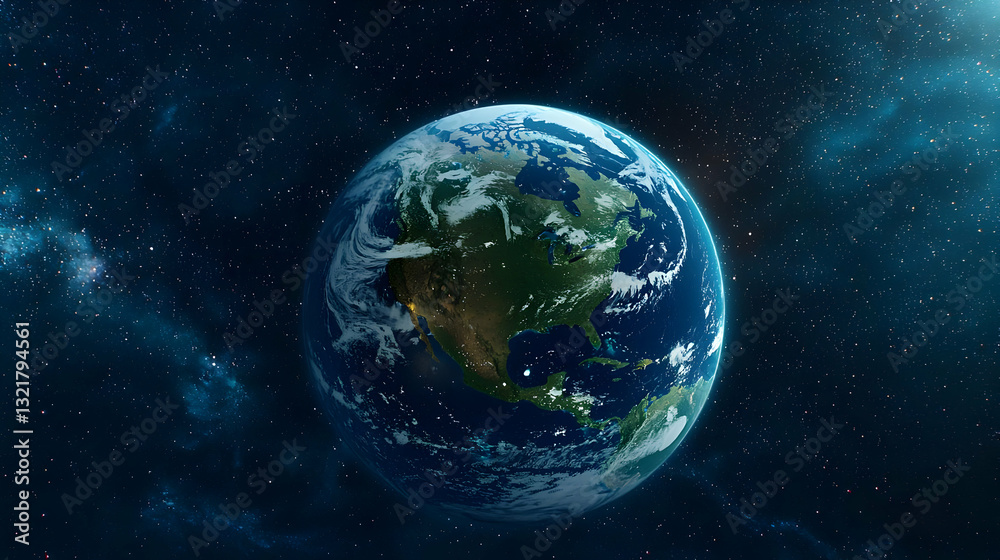 Obraz premium Pixelated Earth From Space With North America Prominently Displayed Against a Dark Blue Starry Background