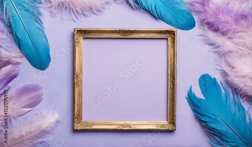 Obraz na płótnie Soft feathers around empty foto frame. Copy space w salonie