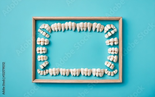 Obraz na płótnie Dental model teeth on blue. Frame with copy space w salonie