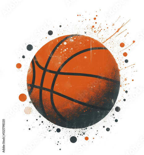 Vibrant watercolor basketball clipart with expressive paint splashes, isolated on a transparent background – perfect for sports-themed posters and designs.