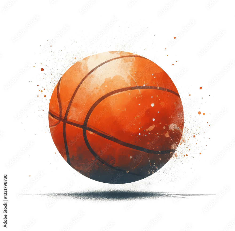 Watercolor illustration of a basketball with dynamic paint splashes, on a transparent background, clipart, isolated. ideal for sports design, posters.