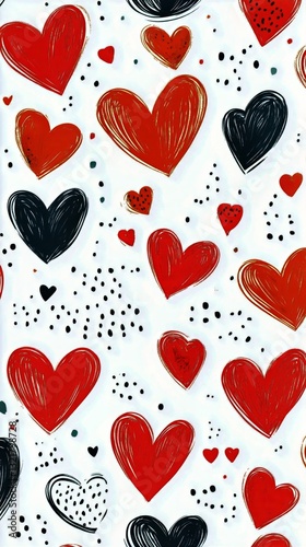 Colorful Heart Patterns on a White Background for Festive Decor or Craft Proj...