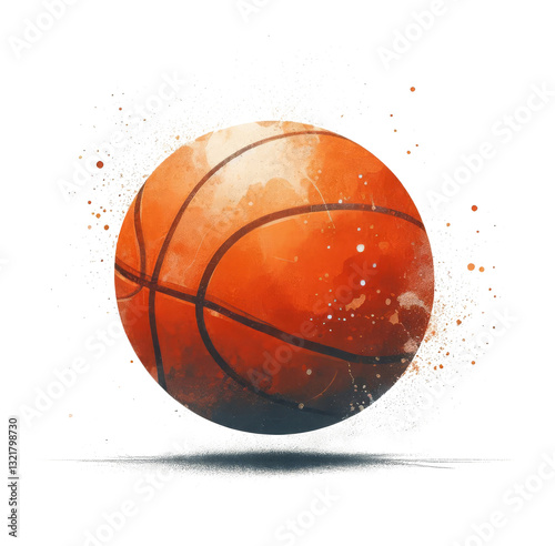 Watercolor illustration of a basketball with dynamic paint splashes, on a transparent background, clipart, isolated. ideal for sports design, posters.