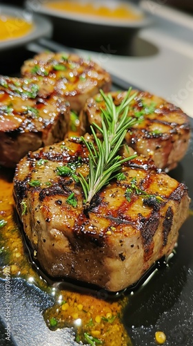 Delicious Grilled Steak With Colorful Vegetables on a White Plate