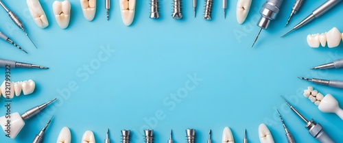 Obraz na płótnie Dental equipment, frame with copy space. Healthy tooth w salonie
