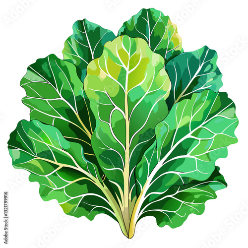 Watercolor Green Kale Leaves with Natural Gradients. Perfect for: Health Awareness Month, Superfoods, Vegan Campaigns