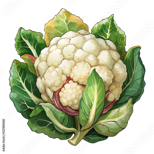 Watercolor Cauliflower Florets with Detailed Texture. Perfect for: Vegan/Vegetarian Promotions, Health Awareness, Winter
