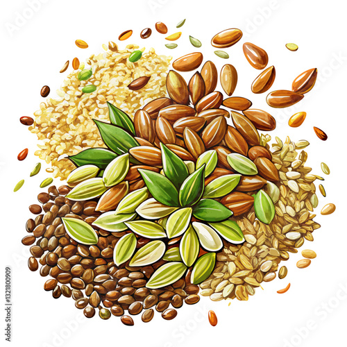 Watercolor Mixed Sesame and Flax Seeds. Perfect for: Health Awareness Month, Vegan Campaigns, Superfoods