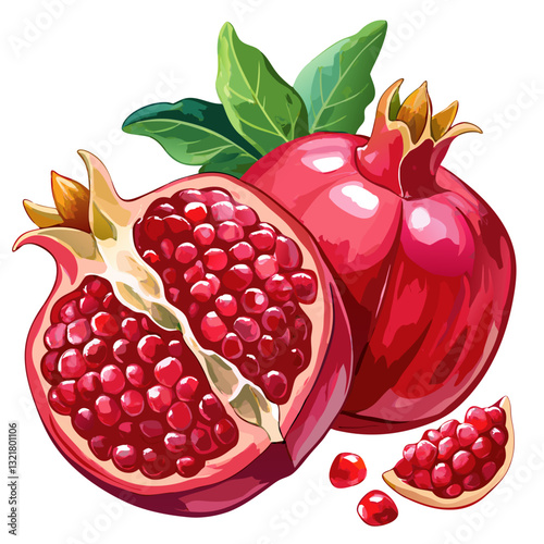 Watercolor Pomegranate Seeds with Vibrant Red Hues. Perfect for: Health Campaigns, Superfoods, Holiday