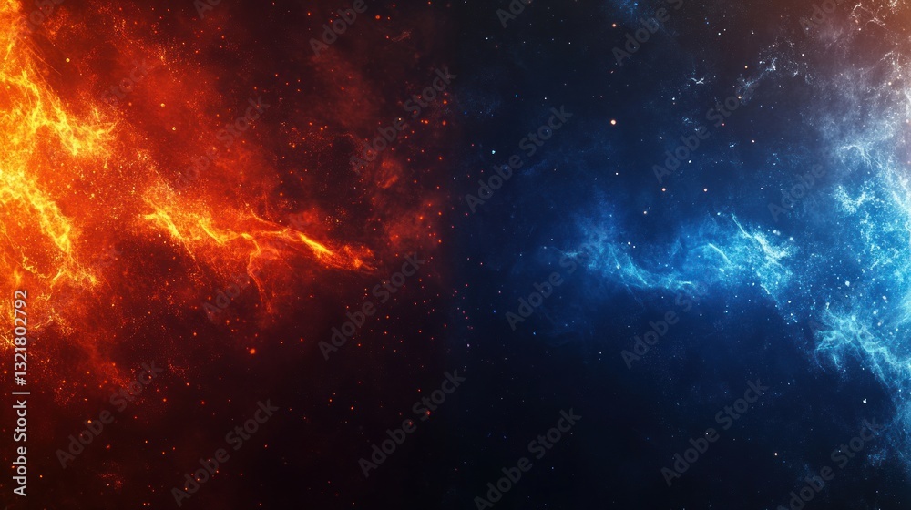 Fototapeta premium Fiery orange and icy blue abstract clash.