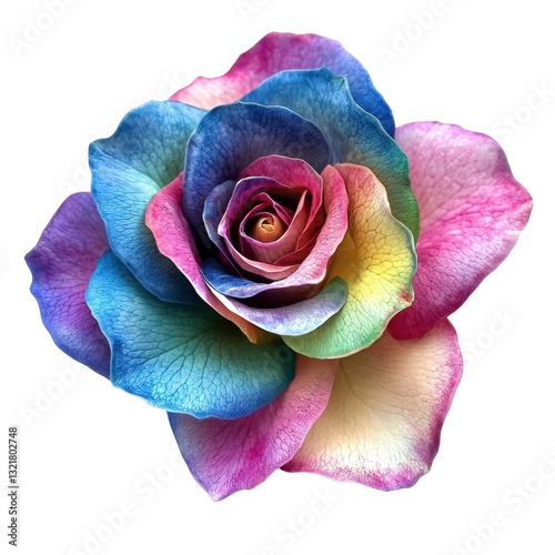 Vibrant Rainbow Rose Bloom on Isolated White Background photo