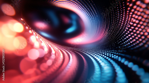 Realistic close-up animation of light bending around a fast-moving object, depicting relativistic effects on perception and space-time curvature 