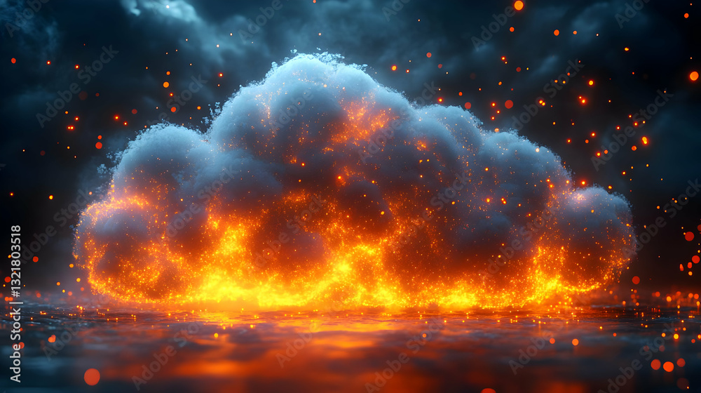 Obraz premium Fiery Cloud Formation in a Dark Night Sky