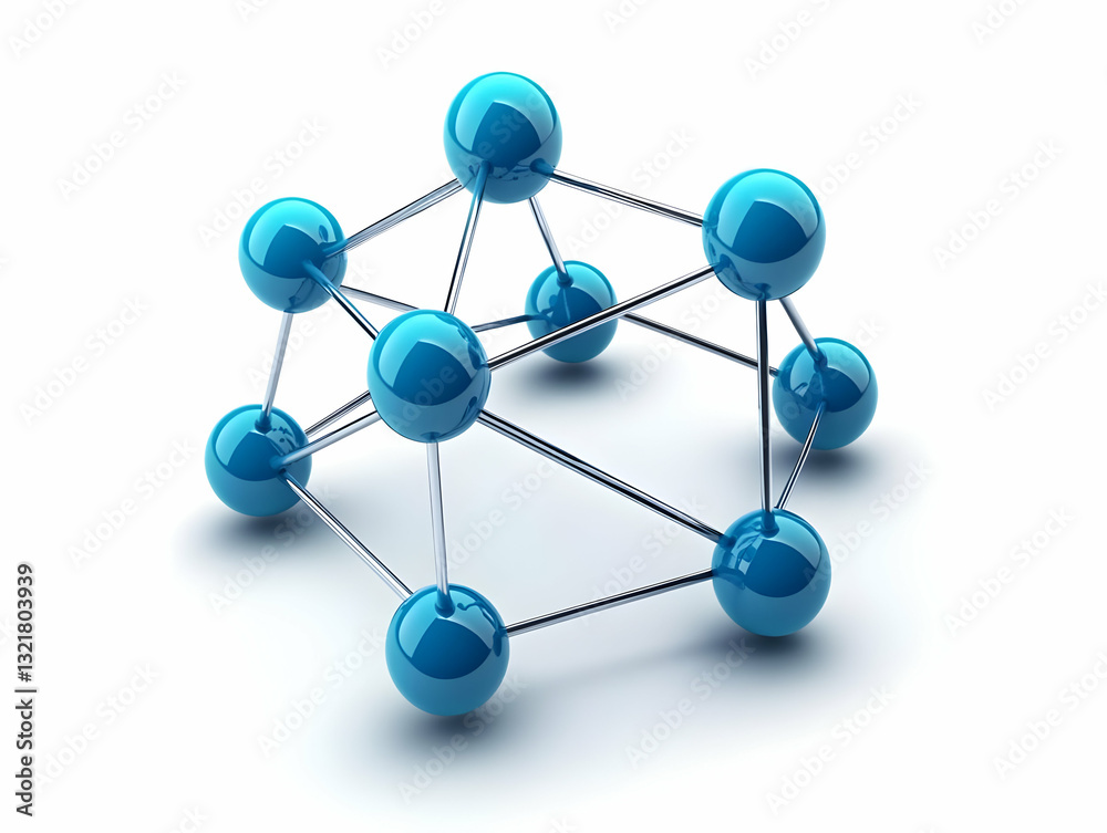A 3D illustration of interconnected blue spheres representing molecular structures in scientific research and technology. A 3D illustration of interconnected blue spheres representing molecular structures in scientific research and technology.