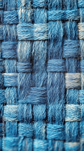 Intricate Blue Woven Fabric Showcasing Texture and Craftsmanship in Textile D...