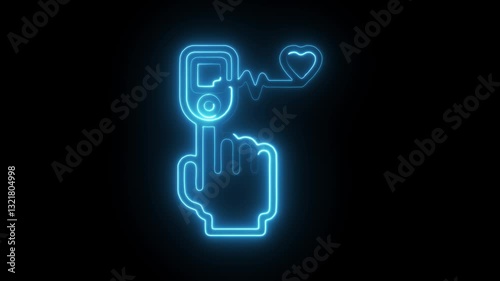 Glowing neon oximeter  icon isolated on black background. HD Video motion graphic animation