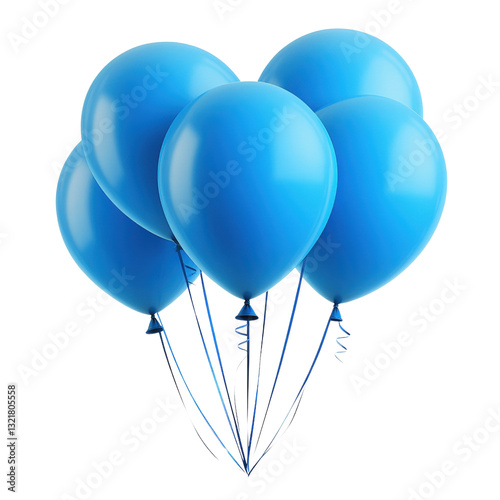 A cluster of bright blue balloons floating gracefully in the air against a clear sky for festive celebrations isolated on transparent background..
