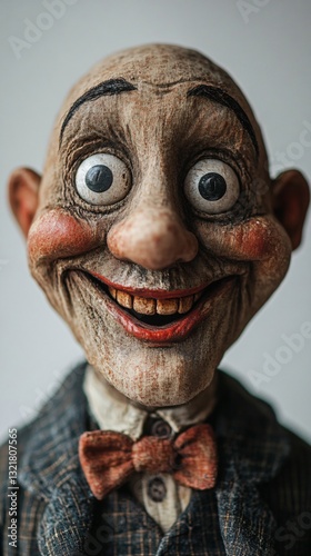 Vintage Puppet Smiling Creepily With a Wooden Texture And Vintage Suit photo