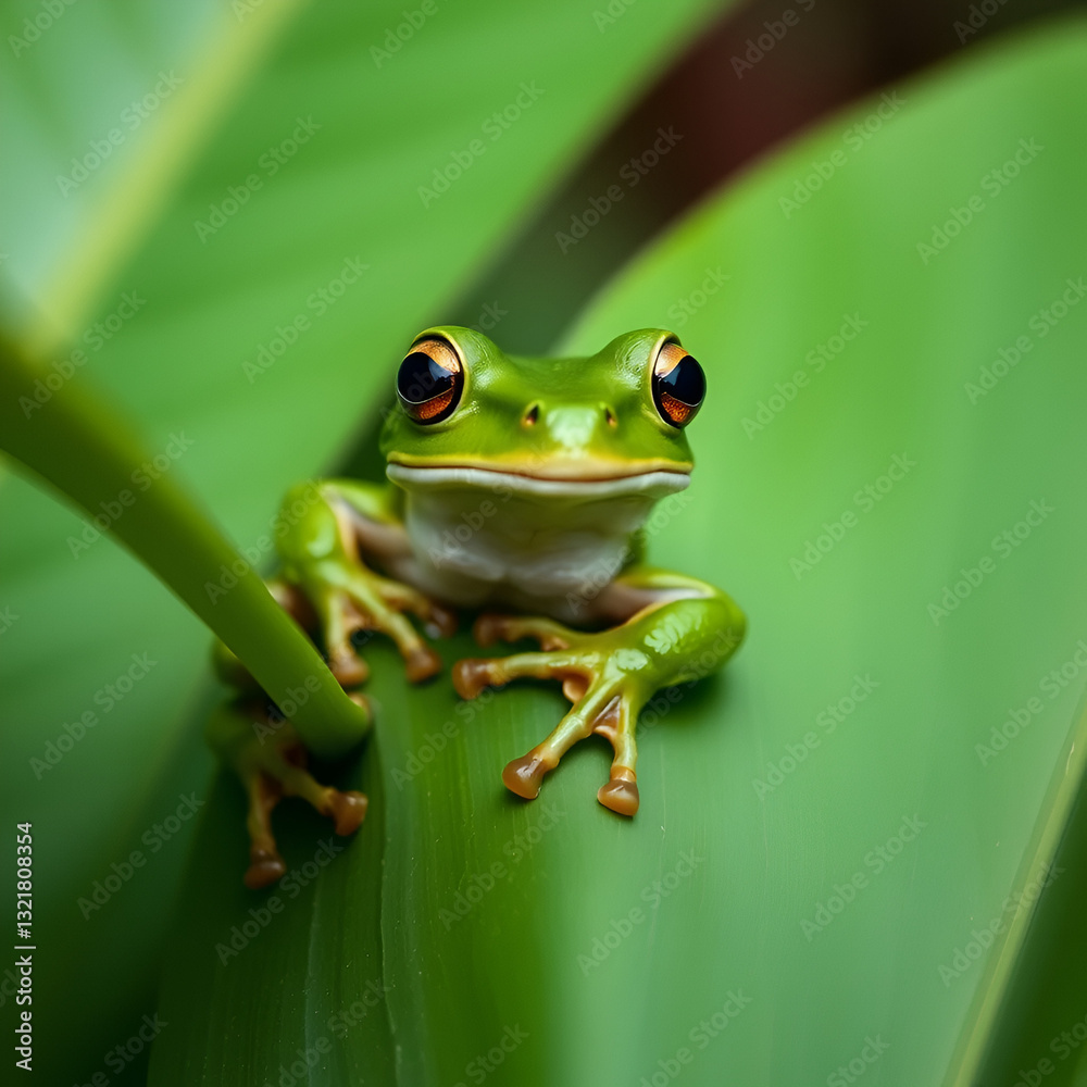 Obraz premium photo of a green frog in nature jump