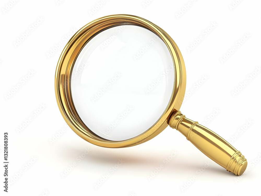 A detailed view of a golden magnifying glass, symbolizing investigation, analysis, and focus in the business environment. A detailed view of a golden magnifying glass, symbolizing investigation, analysis, and focus in the business environment.