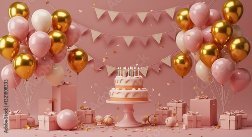 A cozy indoor birthday setting with a fireplace, warm lights, and family members celebrating together