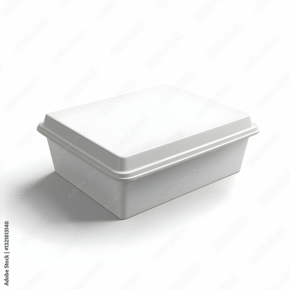 A simple white food container suitable for takeout or meal prep, featuring a secure lid for easy transport and storage.