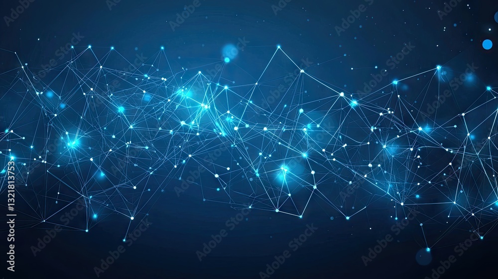 Fototapeta premium Abstract blue network connection; glowing nodes; digital technology background; website banner